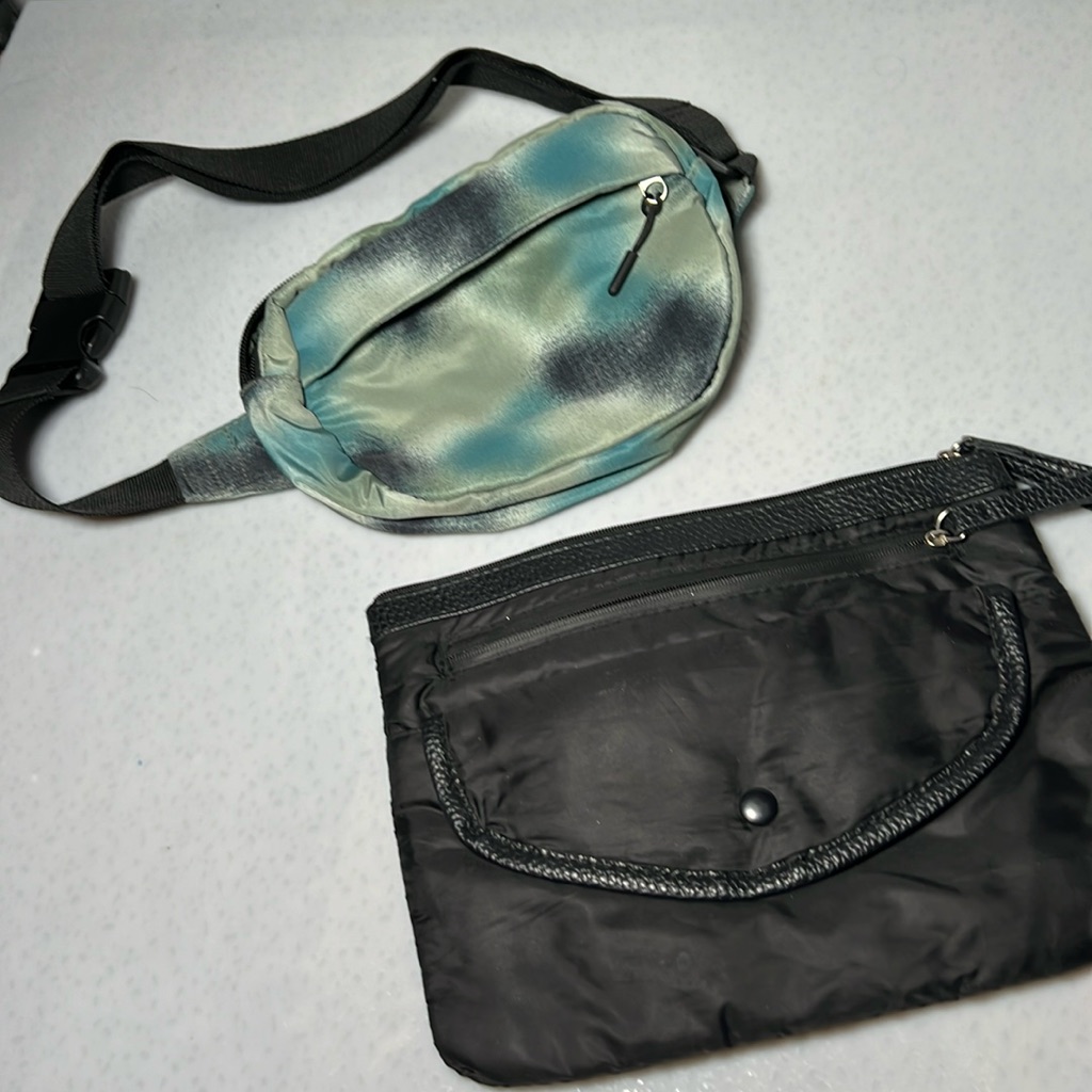 Greenish Blue Fanny Pack And Black Wristlet Purse
